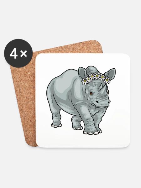 Nashorn Gänseblümchen - Untersetzer (4er-Set) - Weiß