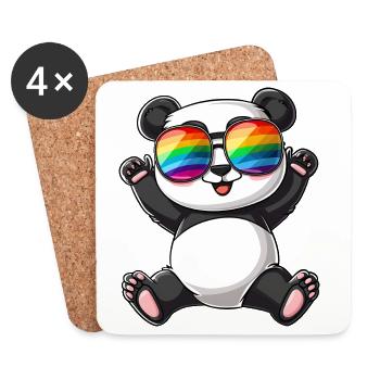 Panda Cartoon mit einer Pride Rainbow Brille. - Untersetzer (4er-Set) - Weiß - Vorne