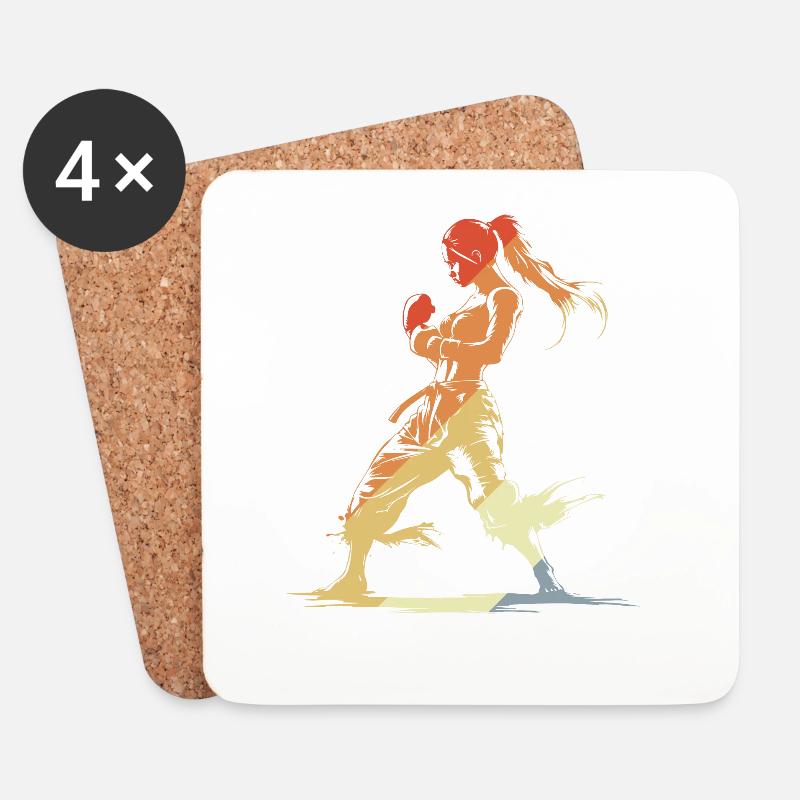Vintage Kickboxerin - Untersetzer (4er-Set) - Weiß