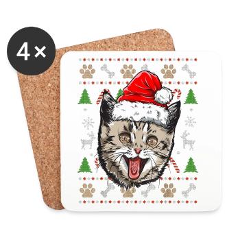 Pull Moche De Noel Chat Humour Noël Cadeau Drôle - Dessous de verre (lot de 4) - blanc - Devant