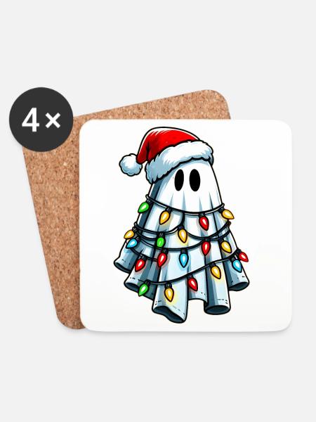 Niedliches Gespenst Halloween Kostüm Weihnachten H - Untersetzer (4er-Set) - Weiß
