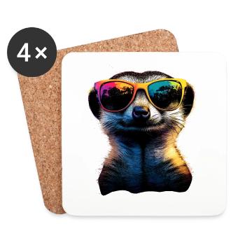 Erdmännchen Sonnenbrille Bunt Süßes Erdmännchen - Untersetzer (4er-Set) - Weiß - Vorne