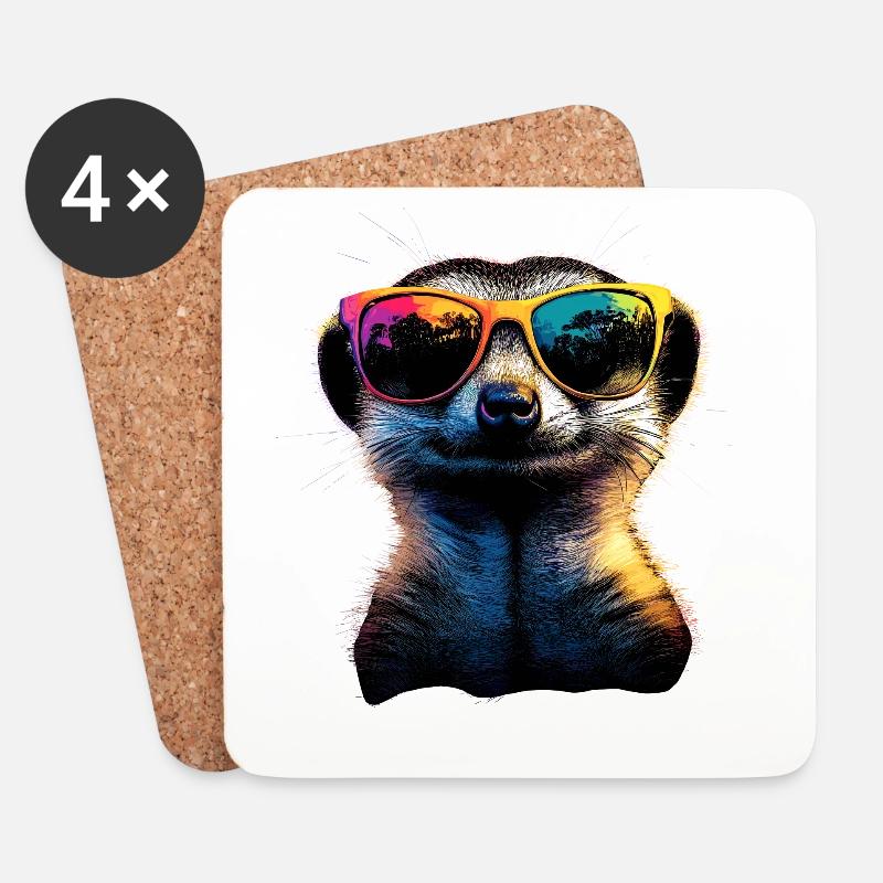Erdmännchen Sonnenbrille Bunt Süßes Erdmännchen - Untersetzer (4er-Set) - Weiß