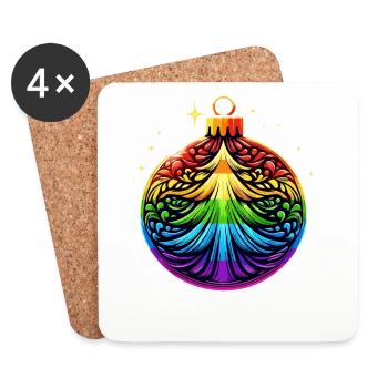 Regenbogen Weihnachtskugel mit Tannenbaum Ornament - Untersetzer (4er-Set) - Weiß - Vorne