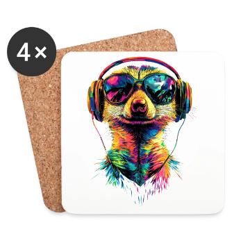 Erdmännchen Sonnenbrille Bunt Süßes Erdmännchen - Untersetzer (4er-Set) - Weiß - Vorne