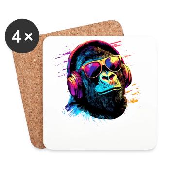 DJ Monkey Headphones Sunglasses Music Party Monkey - Coasters (set of 4) - white - Front