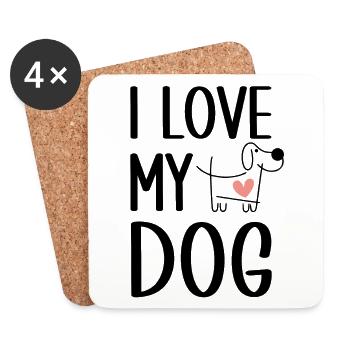 I Love My Dog - Cute Dog with Heart Silhouette Outline - Coasters (set of 4) - white - Front