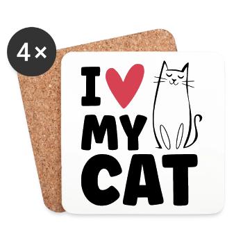 J’aime mon chat - Animal de compagnie Chat Animal Love - Dessous de verre (lot de 4) - blanc - Devant