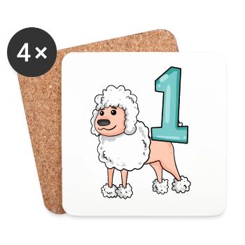 Zahl 1 Nummer Eins - Pudel Hund Motiv - Untersetzer (4er-Set) - Weiß - Vorne