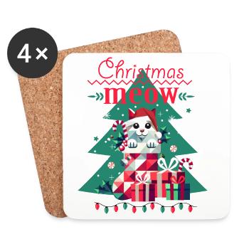 Playful Cat in Stocking - Ugly Christmas Style - Coasters (set of 4) - white - Front