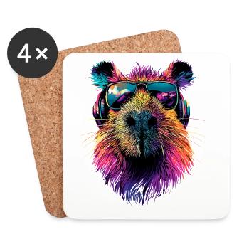 Capybara Sunglasses Colorful Popart Capybara - Coasters (set of 4) - white - Front