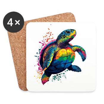 Turtle Colorful Popart Reptile Cute Turtles - Coasters (set of 4) - white - Front