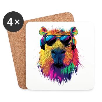 Capybara Sunglasses Colorful Popart Capybara - Coasters (set of 4) - white - Front