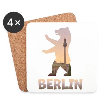 Berlin Bär gefüllt mit Skyline Fernsehturm - Untersetzer (4er-Set) - Weiß - Vorne