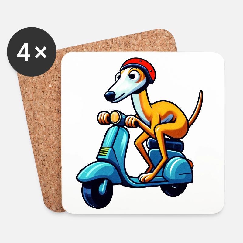 Verspielter Hund auf Scooter Design - Untersetzer (4er-Set) - Weiß