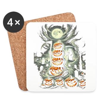 Tour citrouille d’Halloween effrayante - Dessous de verre (lot de 4) - blanc - Devant