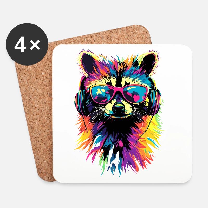 Waschbär Popart Bunt Regenbogen Raccoon Waschbären - Untersetzer (4er-Set) - Weiß