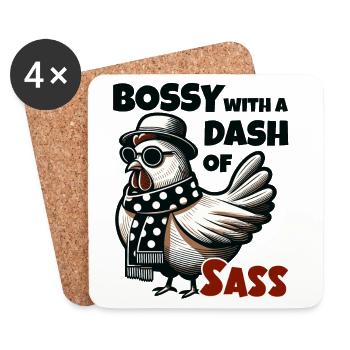 Autoritaire avec une pincée de charme – Cool hen - Dessous de verre (lot de 4) - blanc - Devant