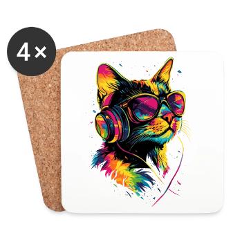 Chat Lunettes de soleil Casque Musique Coloré DJ Chats - Dessous de verre (lot de 4) - blanc - Devant