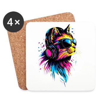 Chat Lunettes de soleil Casque Musique Coloré DJ Chats - Dessous de verre (lot de 4) - blanc - Devant