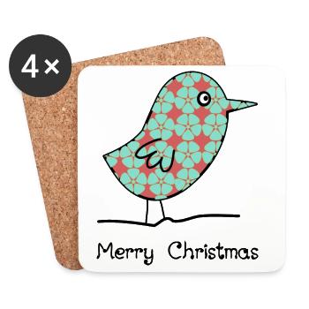 WEIHNACHTEN. FROHE WEIHNACHTEN. FROHE WEIHNACHTEN. WEIHNACHTSMANN - Untersetzer (4er-Set) - Weiß - Vorne