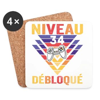 Level 34 Unlocked Gift 34 Year Old Gamer Geek Funny - Coasters (set of 4) - white - Front