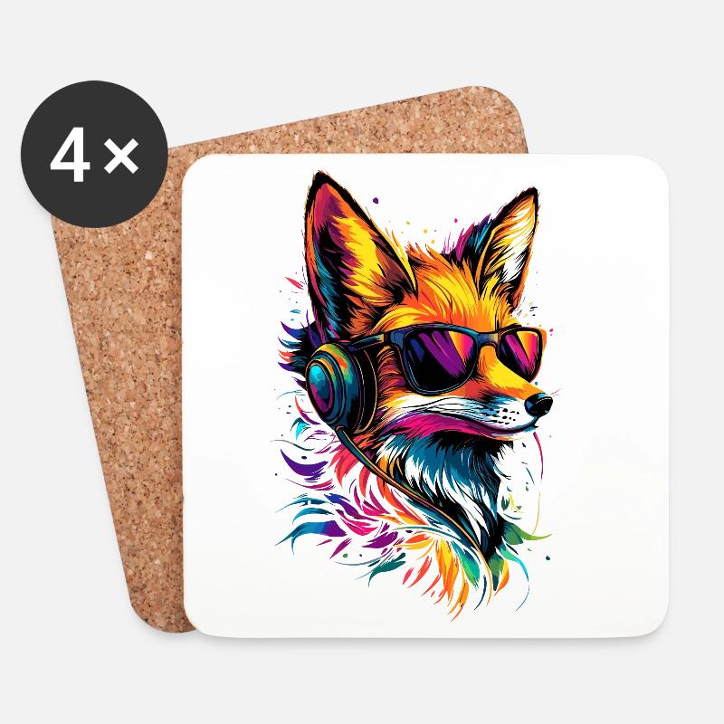 Fuchs DJ Kopfhörer Bunt Regenbogen Musik Füchse - Untersetzer (4er-Set) - Weiß