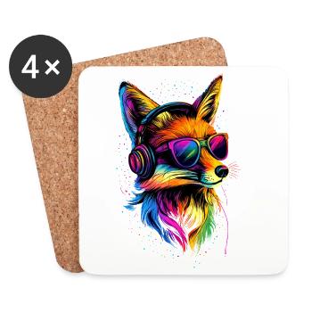 Fuchs DJ Kopfhörer Bunt Regenbogen Musik Füchse - Untersetzer (4er-Set) - Weiß - Vorne