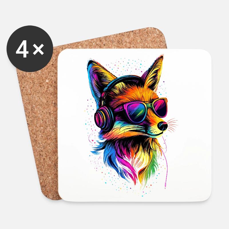 Fuchs DJ Kopfhörer Bunt Regenbogen Musik Füchse - Untersetzer (4er-Set) - Weiß