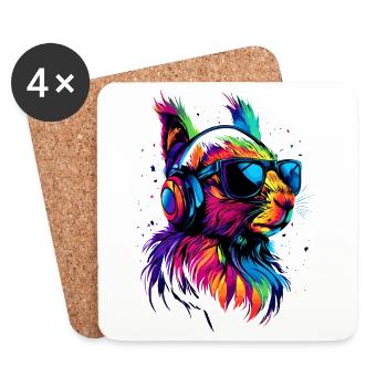 Squirrel Headphones Colorful Pop Art DJ Squirrel - Coasters (set of 4) - white - Front