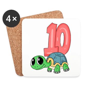 10. Geburtstag Motiv Schildkröte - zehn - 10 Jahre - Untersetzer (4er-Set) - Weiß - Vorne