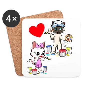 Katzen Katze Herz Valentin Valentinstag Liebe - Untersetzer (4er-Set) - Weiß - Vorne