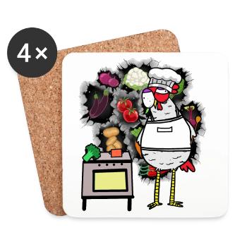 funny chicken host vegetable cook cook fun - Coasters (set of 4) - white - Front