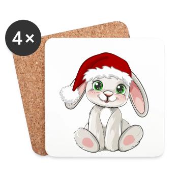 Süßer Hase mit Santa Mütze Weihnachtsmütze - Untersetzer (4er-Set) - Weiß - Vorne