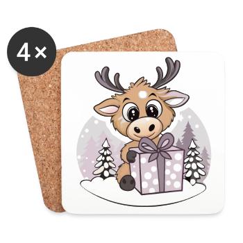 Cute moose with gift at Christmas - Coasters (set of 4) - white - Front