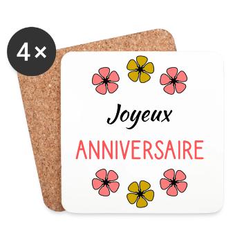 1. 1 AN. 1er ANNIVERSAIRE. ANNIVERSAIRE 1 AN - Dessous de verre (lot de 4) - blanc - Devant