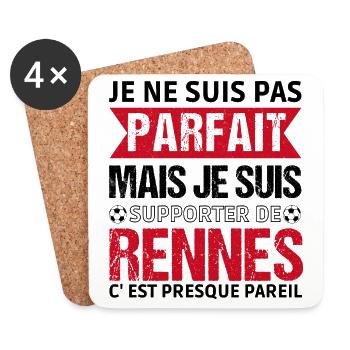 Supporter Rennes Cadeau Football Fan Rouge Noir - Dessous de verre (lot de 4) - blanc - Devant