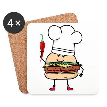 Chili Cuisinier Cuisiniers Cuisinier Burger Cuisine - Dessous de verre (lot de 4) - blanc - Devant