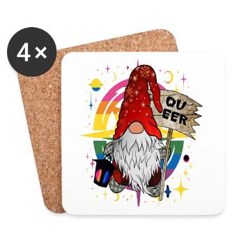 Gnome de Noël Drôle Queer Gnome LGBTQ+ - Dessous de verre (lot de 4) - blanc - Devant