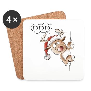 Ho Ho Ho Rentier Weihnachten - Untersetzer (4er-Set) - Weiß - Vorne