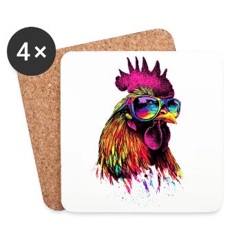 Rooster Chicken Daddy Chicken Coop Dad Farmer Chickens - Coasters (set of 4) - white - Front