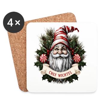 Chef Wichtel Weihnachtsgnom - Untersetzer (4er-Set) - Weiß - Vorne