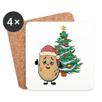 Kartoffel Nikolaus Weihnachtsmann Tannenbaum Xmas - Untersetzer (4er-Set) - Weiß - Vorne