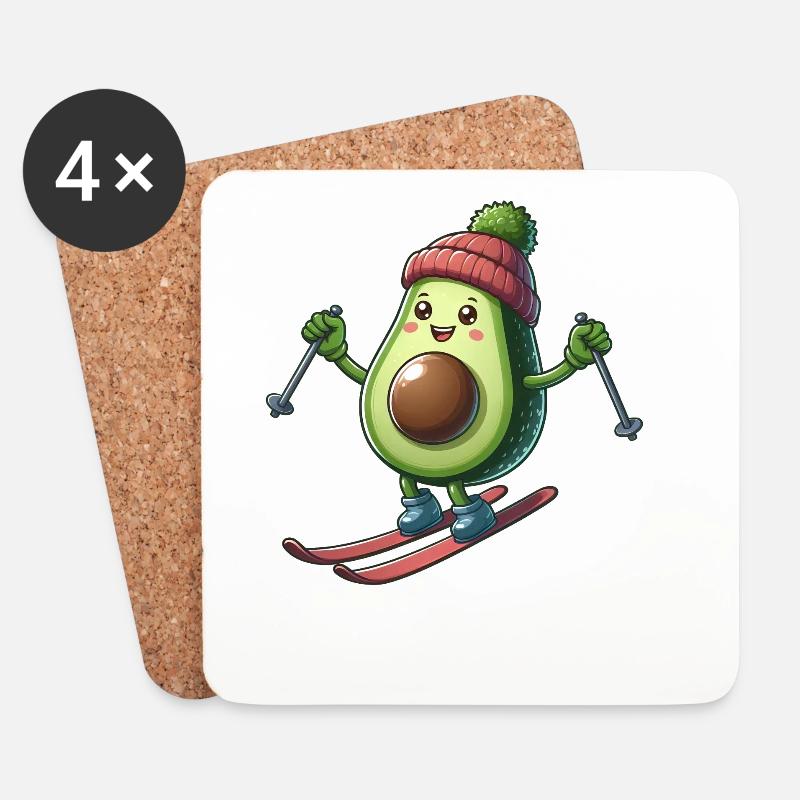 Avocado Ski Wintersport Skifahrer Spaß - Untersetzer (4er-Set) - Weiß