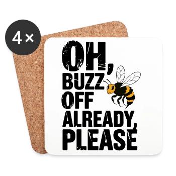 Buzz Off Lustiges Bienen-Sarkastisches Zitat - Untersetzer (4er-Set) - Weiß - Vorne