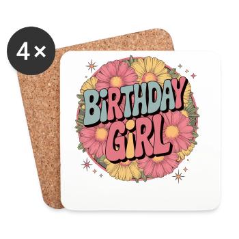 Birthday Girl Floral Retro Fun Celebration Design - Coasters (set of 4) - white - Front