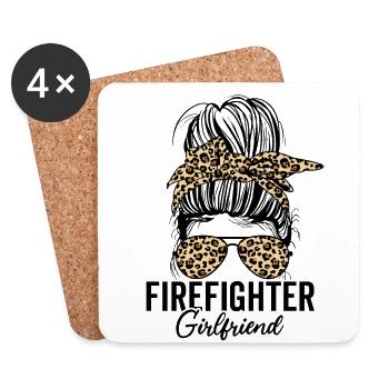 Feuerwehrmann Freundin Leopard Unordentliches Brötchen Lustig - Untersetzer (4er-Set) - Weiß - Vorne
