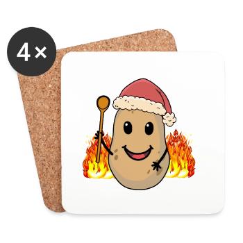 Nikolaus Weihnachtsmann Kartoffel Kartoffeln Santa - Untersetzer (4er-Set) - Weiß - Vorne
