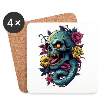 Skull and Snake - Coasters (set of 4) - white - Front