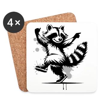 Tanzender Waschbär im Stencil-Stil - Untersetzer (4er-Set) - Weiß - Vorne